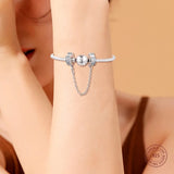 Sparkling Love Safety Chain Charm Bead 925 Sterling Silver Jewelry