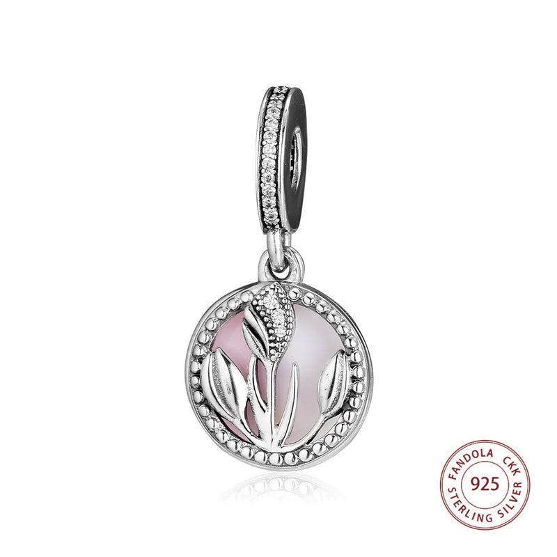 925 Silver Tulip Charm Women's Dangle Beads for DIY Jewelry