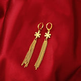 14K Long Tassel Drop Earrings Snowflake Shape Jewelry