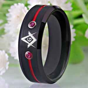 8mm Tungsten Carbide Masonic Compass Square Ring