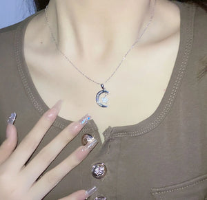 925 Silver Moon Pendant Diamond Necklace Jewelry for Women