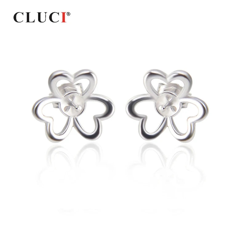 CLICI 925 Silver Clover Earrings Women's Jewelry Pearl Stud Earrings SE076SB