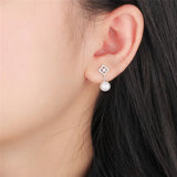 925 Silver CZ Four Clover Pearl Stud Earrings SE176SB