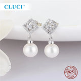925 Silver CZ Four Clover Pearl Stud Earrings SE176SB