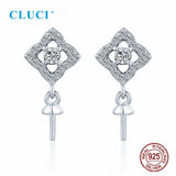 925 Silver CZ Four Clover Pearl Stud Earrings SE176SB