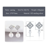 925 Silver CZ Four Clover Pearl Stud Earrings SE176SB