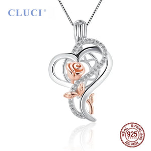 925 Silver CZ Rose Flower Necklace Cage Pendant DIY Valentine Charms