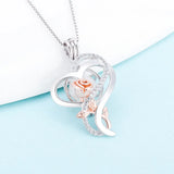 925 Silver CZ Rose Flower Necklace Cage Pendant DIY Valentine Charms