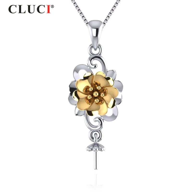 925 Silver Flower & Pearl Pendant Necklace for Women