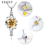 925 Silver Flower & Pearl Pendant Necklace for Women