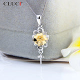 925 Silver Flower & Pearl Pendant Necklace for Women