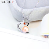 925 Silver Heart Pearl Pendant CZ Necklace for Girls