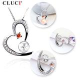925 Silver Heart Pearl Pendant CZ Necklace for Girls