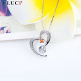 925 Silver Heart Pearl Pendant CZ Necklace for Girls