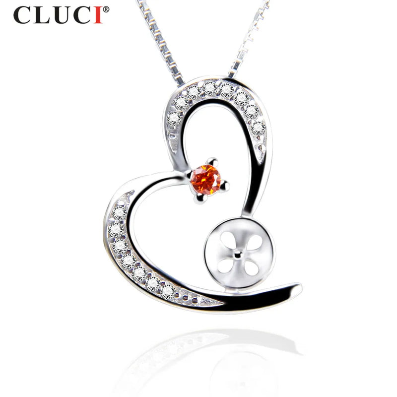 925 Silver Heart Pearl Pendant CZ Necklace for Girls