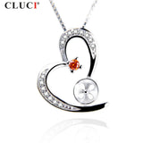 925 Silver Heart Pearl Pendant CZ Necklace for Girls