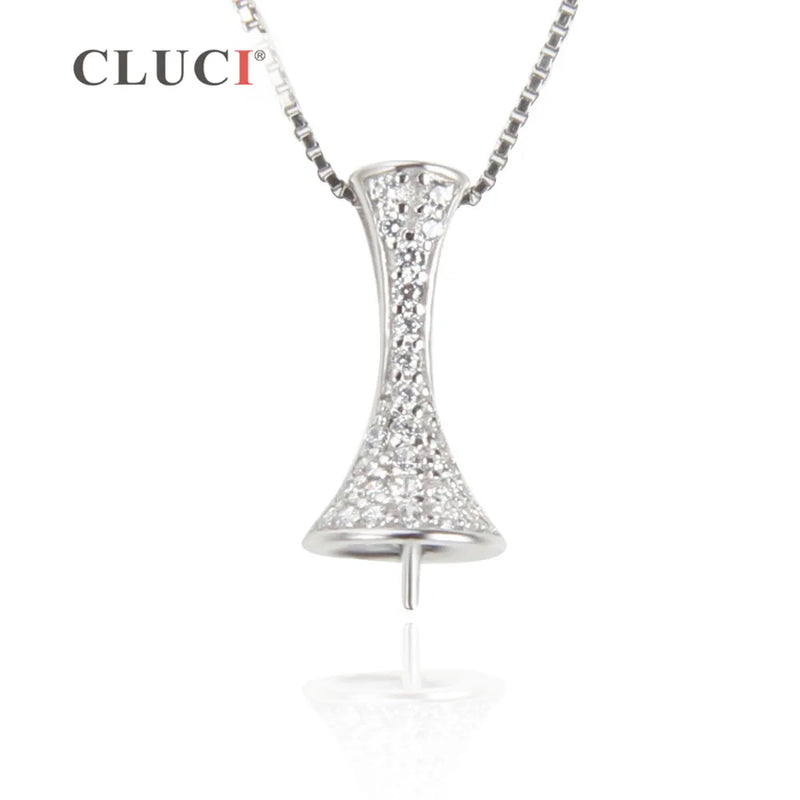 925 Silver Zircon Pearl Pendant Necklace Women DIY SP233SB