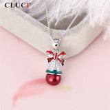 Zircon Gemstone Silver 925 Pendant Christmas Bell Shaped Pearl Necklace