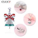 Zircon Gemstone Silver 925 Pendant Christmas Bell Shaped Pearl Necklace
