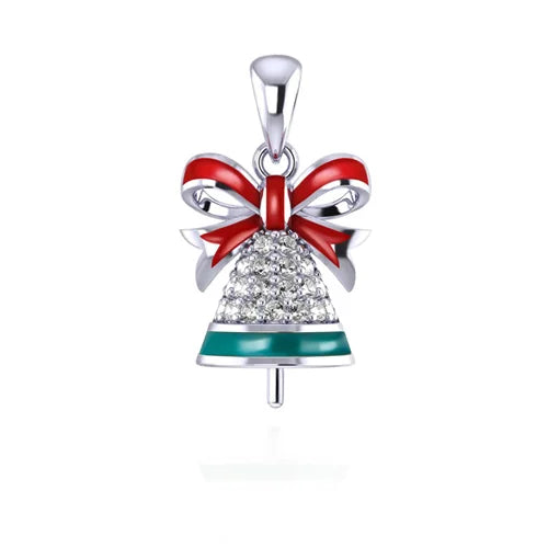 Zircon Gemstone Silver 925 Pendant Christmas Bell Shaped Pearl Necklace