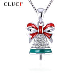Zircon Gemstone Silver 925 Pendant Christmas Bell Shaped Pearl Necklace