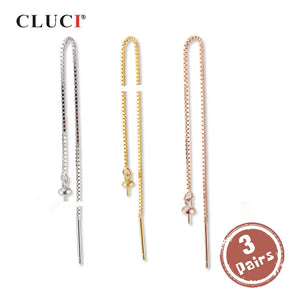 925 Sterling Silver Long Pearl Mountings Ear Line Earrings SE121SB