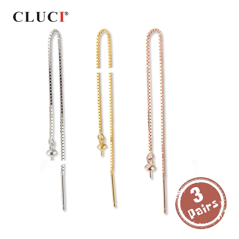 925 Sterling Silver Long Pearl Mountings Ear Line Earrings SE121SB