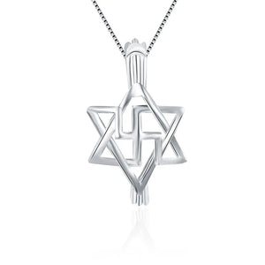 925 Silver Hexagram Locket Pendant Mason Logo Shaped Silver 925 Pearl Cage