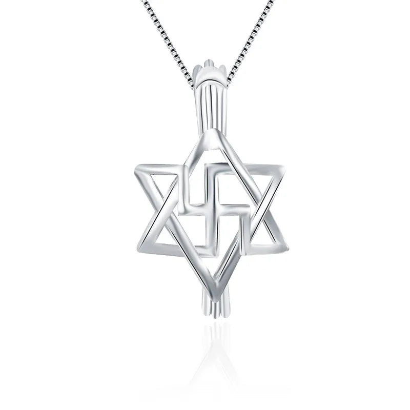 925 Silver Hexagram Locket Pendant Mason Logo Shaped Silver 925 Pearl Cage