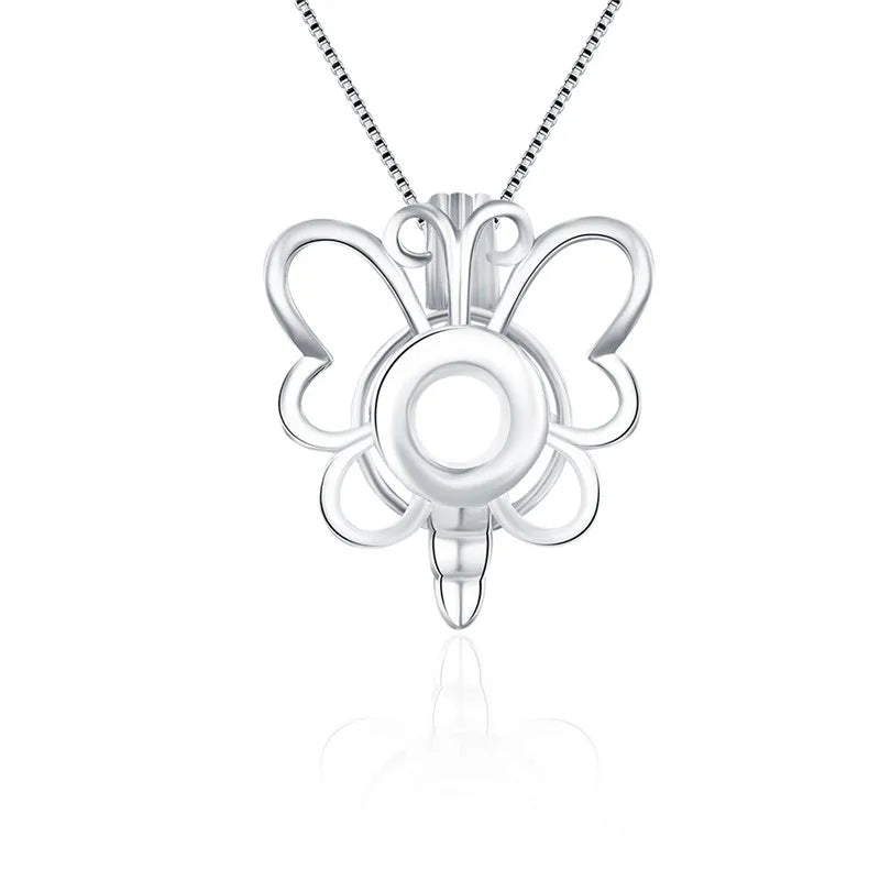 925 Sterling Silver Pearl Locket Pendant Butterfly Charms for Necklace SC042SB