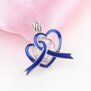 925 Silver Autism Awareness Double Heart Pearl Locket Pendant