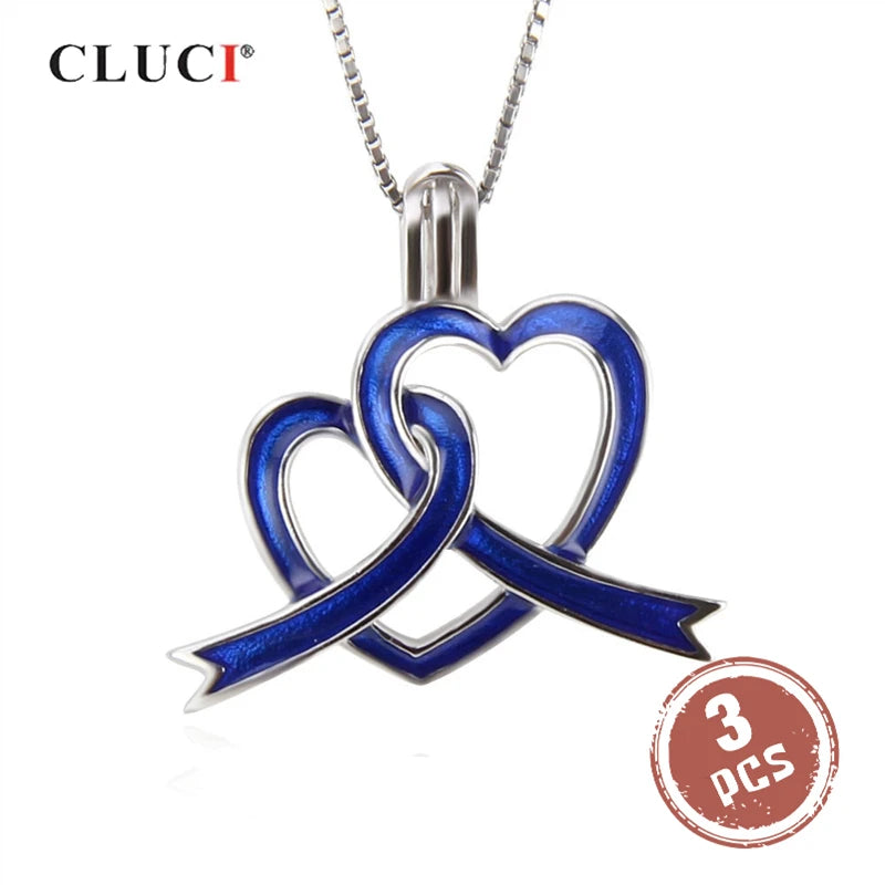 925 Silver Autism Awareness Double Heart Pearl Locket Pendant
