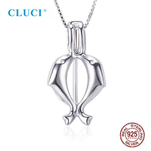 925 Sterling Silver Double Dolphin Wish Pearl Pendant Locket