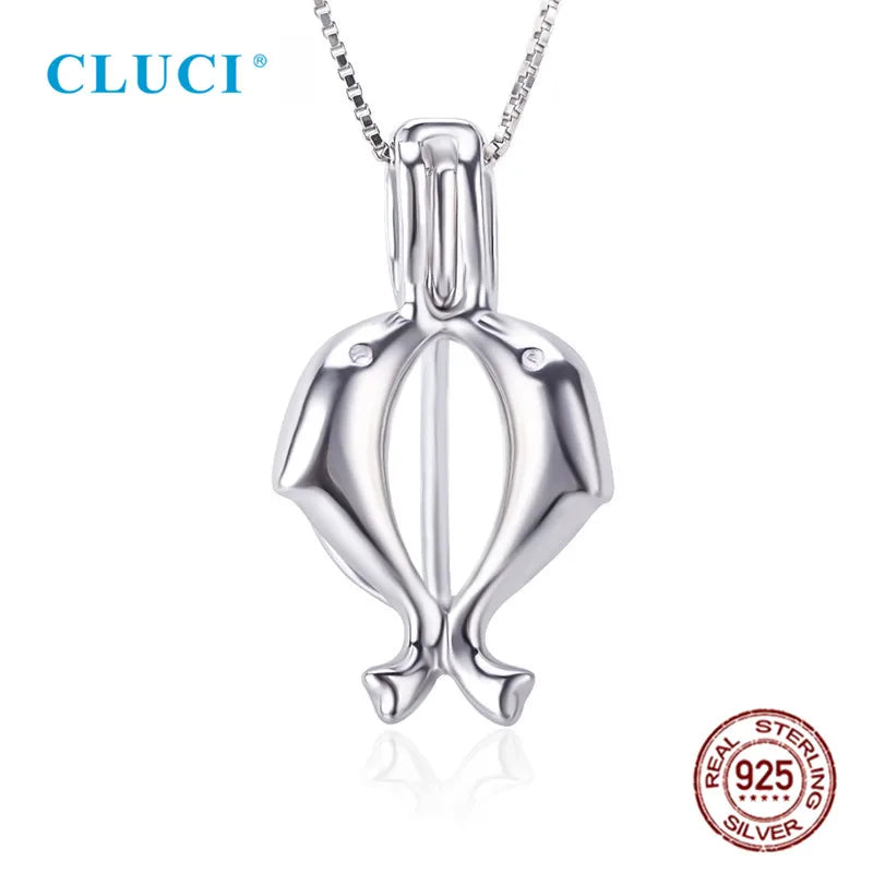925 Sterling Silver Double Dolphin Wish Pearl Pendant Locket