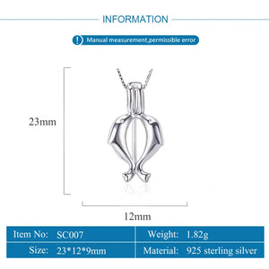 925 Sterling Silver Double Dolphin Wish Pearl Pendant Locket