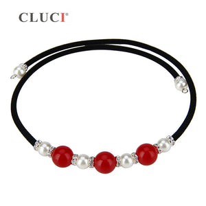 3pcs Red Agate Necklaces Shell Pearls Zirconia Choker BN011SB