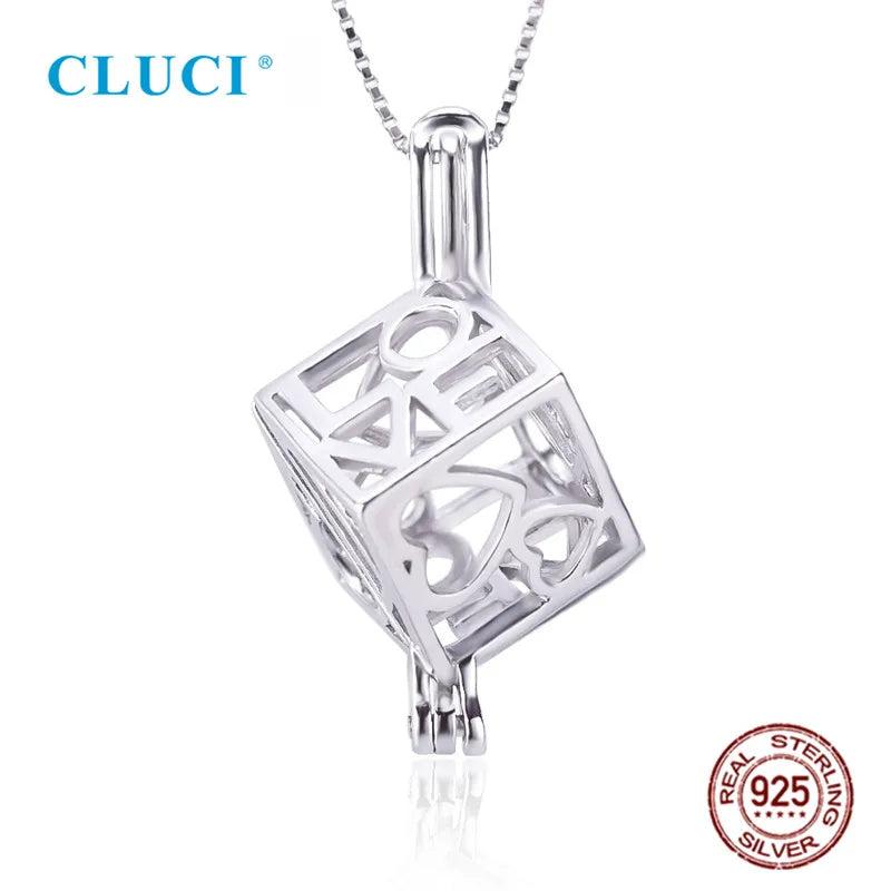 925 Sterling Silver Big Box Cage Pendant for Women