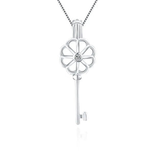 925 Silver Flower Key Pendant Necklace SC029SB