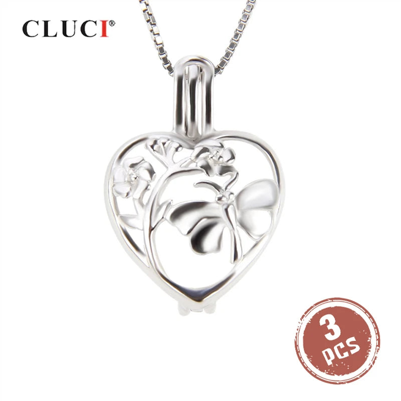 925 Silver Heart Pendant Necklace with Butterfly Pearl Locket