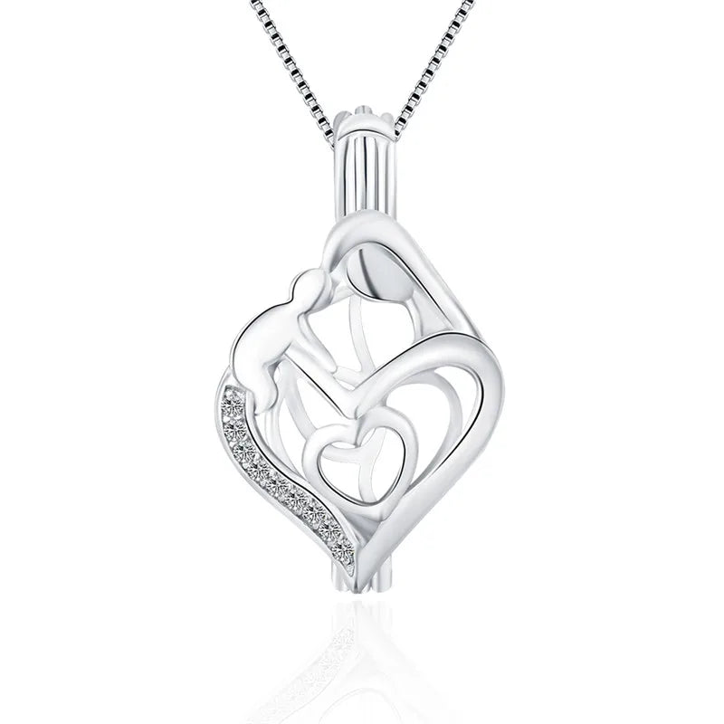 Mother's Double Heart 925 Sterling Silver Pendant Jewelry