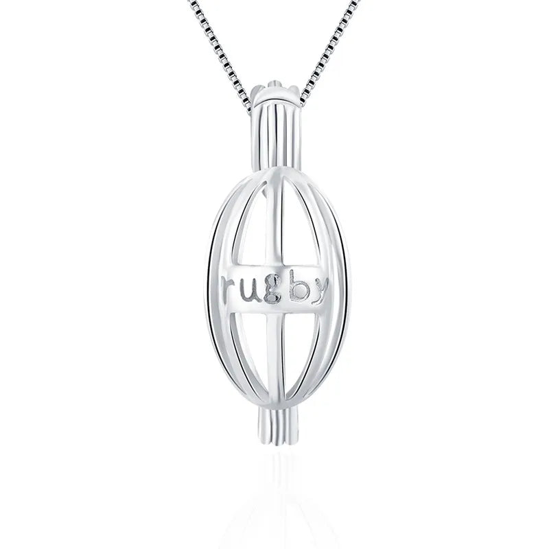 3pcs 925 Silver Rugby Cage Pendant Women Necklace Jewelry Making SC134SB