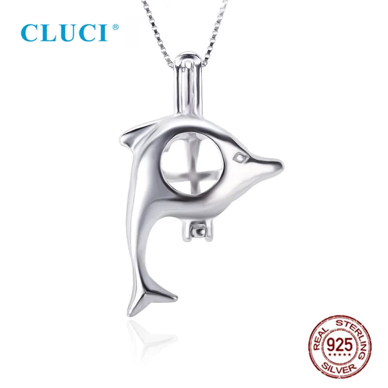 925 Sterling Silver Dolphin Pearl Pendant Locket Jewelry for Women