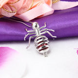 925 Silver Ant Shaped Cage Pendant Red Zircon Gemstone Pendant