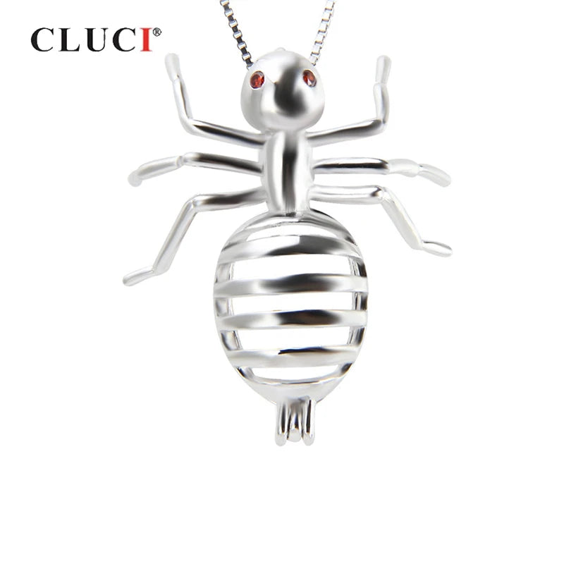 925 Silver Ant Shaped Cage Pendant Red Zircon Gemstone Pendant