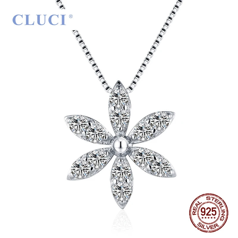 925 Silver Flower Pendant with Zircons for Women