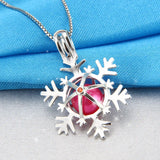925 Silver Red Zircon Snowflake Pendant Charm for Women