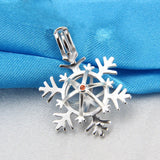 925 Silver Red Zircon Snowflake Pendant Charm for Women