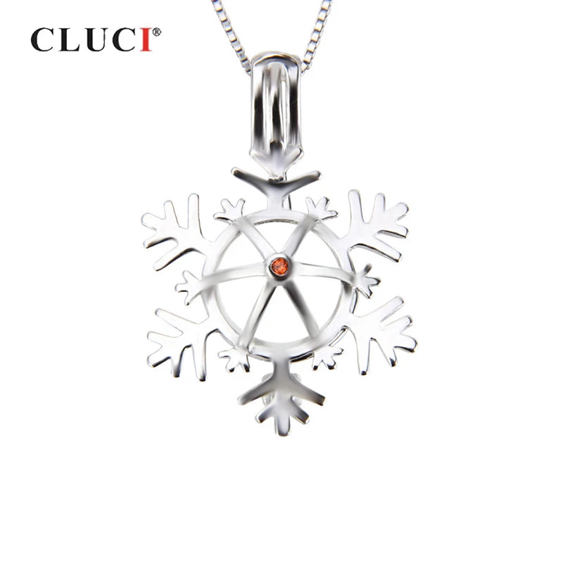 925 Silver Red Zircon Snowflake Pendant Charm for Women