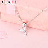925 Silver Women Pearl Pendant Zircon Gemstone Necklace SP383SB