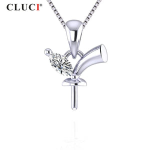925 Silver Women Pearl Pendant Zircon Gemstone Necklace SP383SB